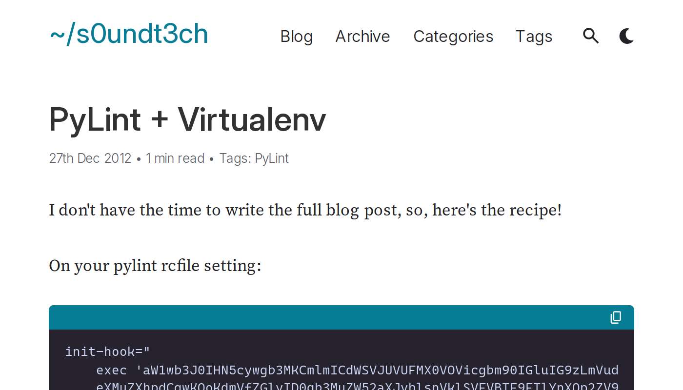 s0undt3ch pylint virtualenv